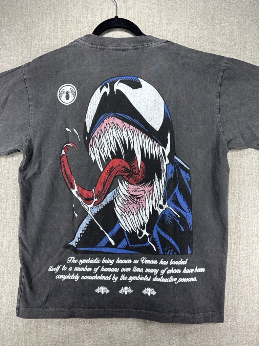 Marvel Venom Black Washed Graphic Tee Print Spider-Man Sybiote Shirt Small NWOT